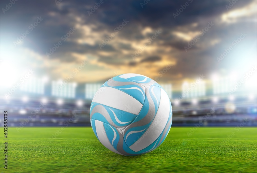 Official Football Ball at stadium on green grass Official Football Ball at stadium on green grass