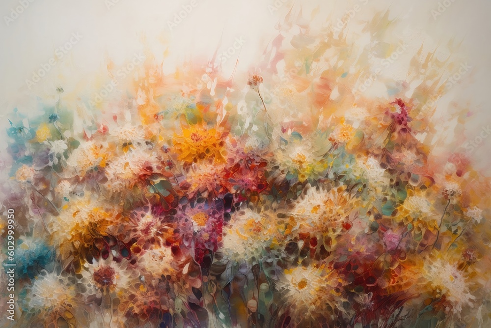 Abstract watercolor background with flowers. Generative AI.