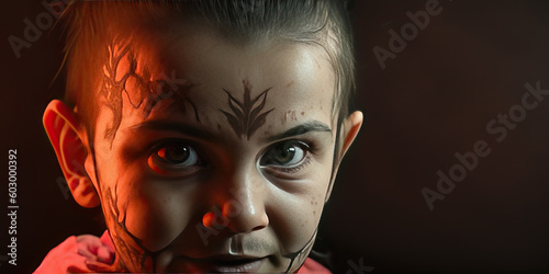 Profile picture of a demonized child with red colors - Generative AI photo