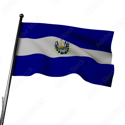 El Salvador flag 3D waving illustration on gray has blue and white stripes with the coat of arms. photo
