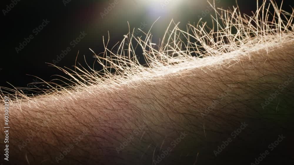 Hand skin texture hair goosebumps closeup. Hairy goose bumps Arm