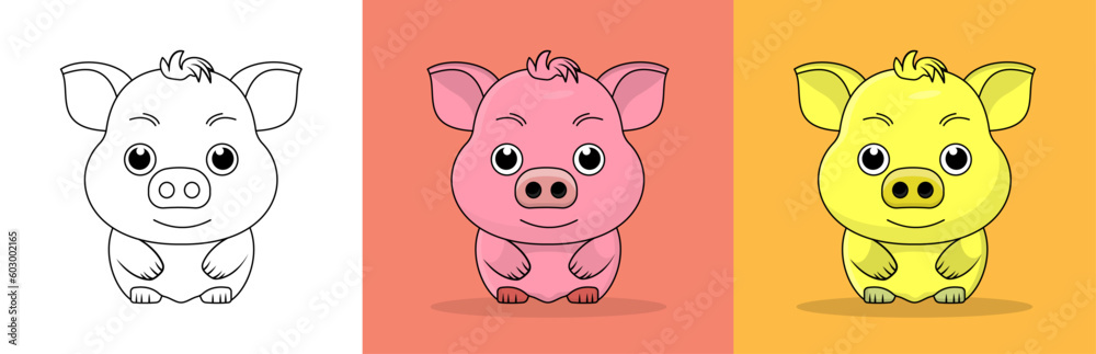 set of cute baby pig vector illustration with outline.adorable baby pig. set of cute baby pig vector illustration with outline.adorable baby pig.