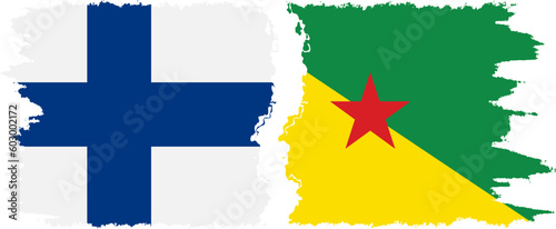 French Guiana and Finland grunge flags connection vector
