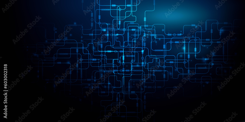 2d illustration Abstract futuristic electronic circuit technology background