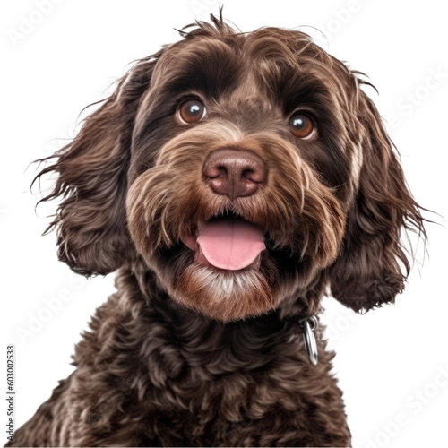 Happy Chocolate brown Cockapoo dog portrait with no background