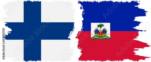 Haiti and Finland grunge flags connection vector