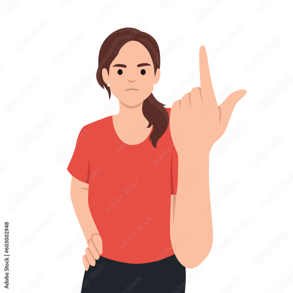 Furious businesswoman feel emotional screaming and scolding. woman point with finger shout and lecture. Flat vector illustration isolated on white background Furious businesswoman feel emotional screaming and scolding. woman point with finger shout and lecture. Flat vector illustration isolated on white background