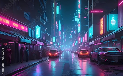 traffic at night cyberpunk ilustration © William