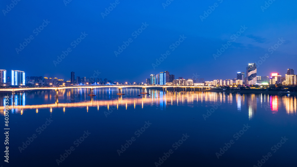 Night scene on both sides of the Xiangjiang River in Zhuzhou, China