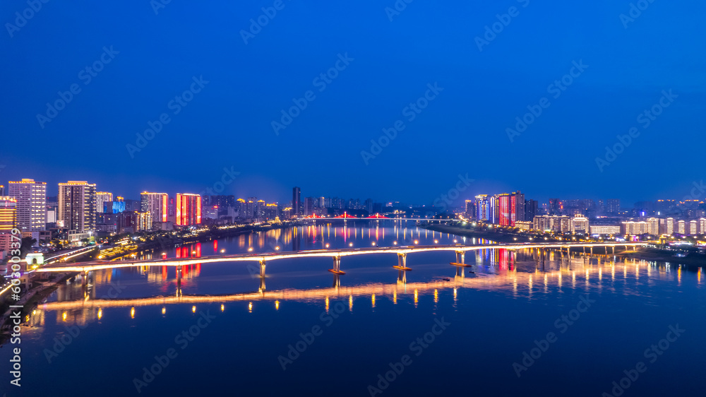 Night scene on both sides of the Xiangjiang River in Zhuzhou, China Night scene on both sides of the Xiangjiang River in Zhuzhou, China