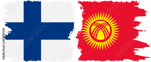 Kyrgyzstan and Finland grunge flags connection vector