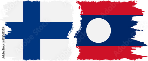 Laos and Finland grunge flags connection vector