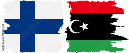 Libya and Finland grunge flags connection vector