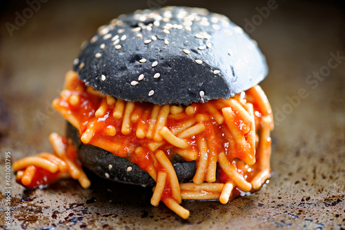 Obraz na płótnie charcoal bun spaghetti sandwich w salonie