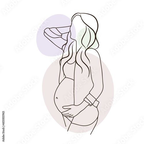 Stylish pregnancy, motherhood, big belly, doodle