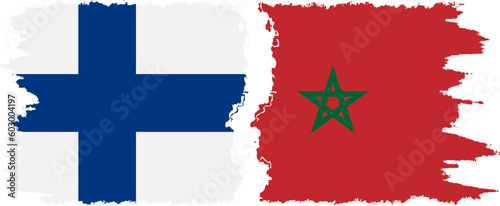 Morocco and Finland grunge flags connection vector