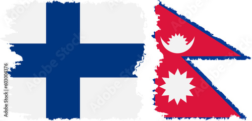 Nepal and Finland grunge flags connection vector