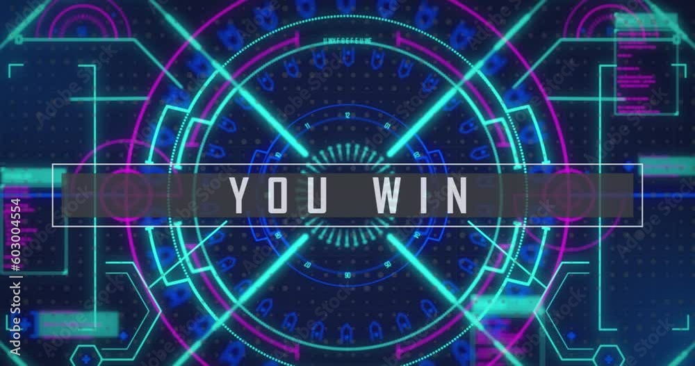 Animation of you win text, scope scanning and data processing
