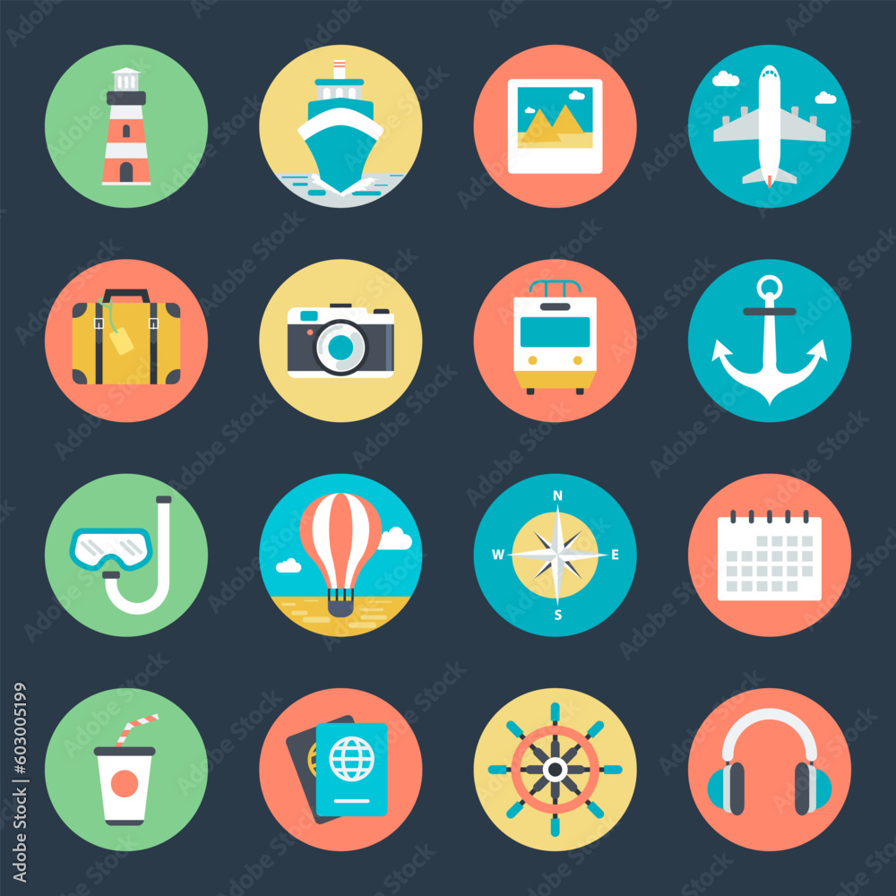 Pack of 16 Travelling Flat Style Icons
Pack of 16 Travelling Flat Style Icons