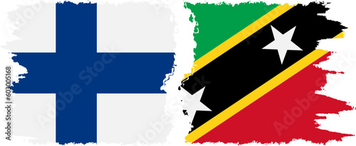 Saint Kitts and Nevis and Finland grunge flags connection vector