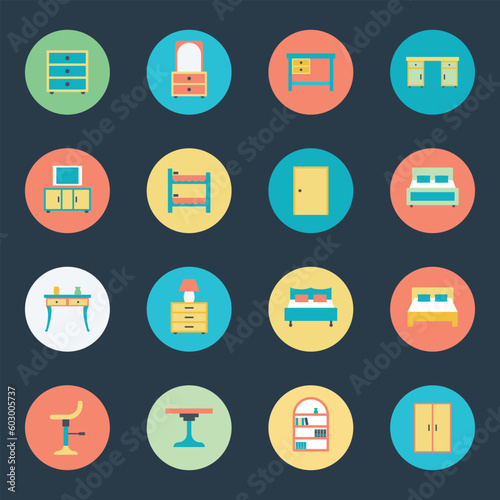 Set of 16 Furniture Flat Icons 

