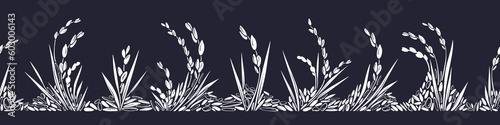 White rice grain. Vector field Seamless art border