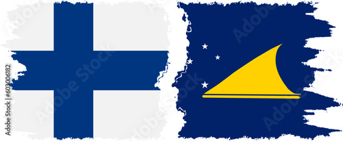 Tokelau and Finland grunge flags connection vector photo