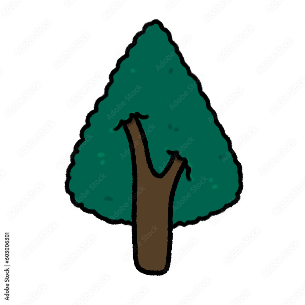 Hand-drawn Cute dark green triangle tree, forest, campfire, object, Camping character design in doodle style Hand-drawn Cute dark green triangle tree, forest, campfire, object, Camping character design in doodle style