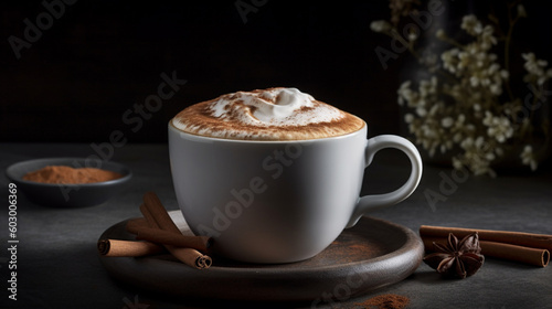 A frothy  creamy latte  with delicate latte art and a sprinkle of cocoa powder on top Generative AI