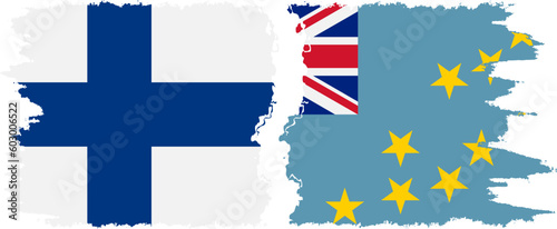 Tuvalu and Finland grunge flags connection vector