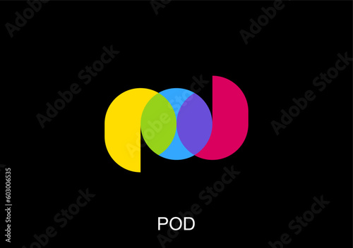 overlaping color spectrum with letter POD logo and lettermark stylish