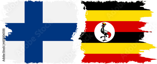 Uganda and Finland grunge flags connection vector