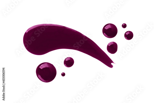 Burgundy swatch of gel nail polish or lipstick isolated on transparent background. Smear of nail polish for design. photo