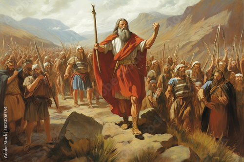 Obraz na płótnie Moses leads Jews in the wilderness desert. Bible story w salonie