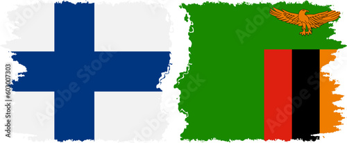 Zambia and Finland grunge flags connection vector