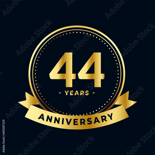 Forty Four Years Anniversary Celebration Gold and Black Isolated Vector photo