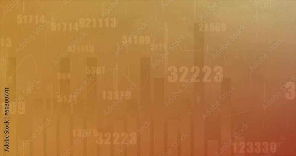 Animation of financial data processing over numbers and rain falling Animation of financial data processing over numbers and rain falling