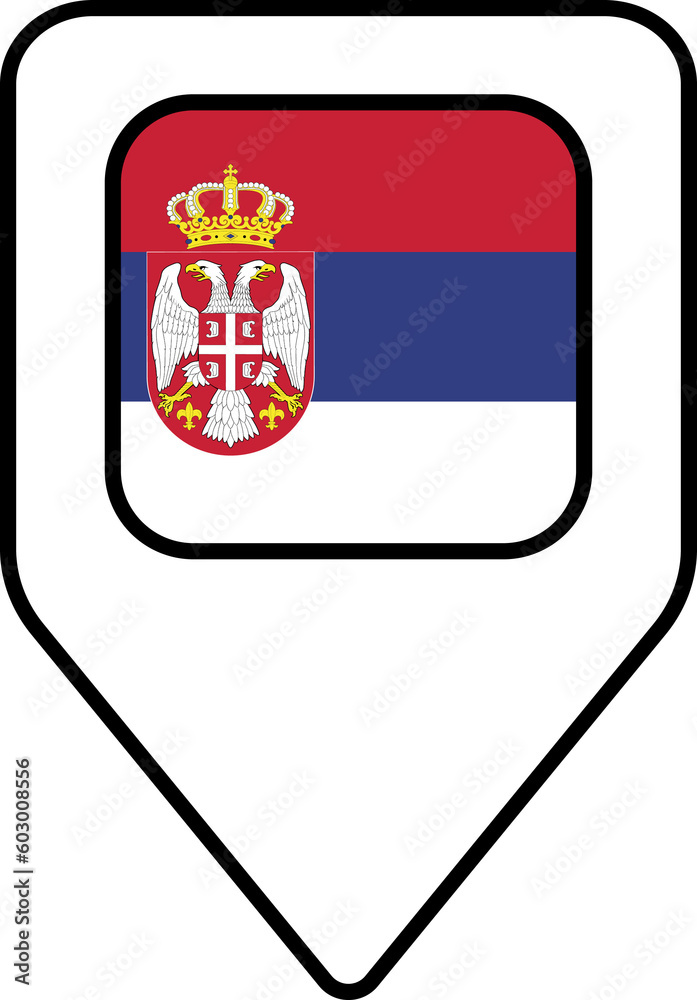Serbia flag map pin navigation icon, square design.