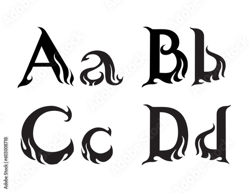 Flame Monogram Style Letters A, B, C, D