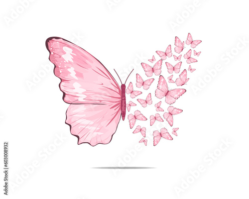 Canvas Print pink butterfly on white background