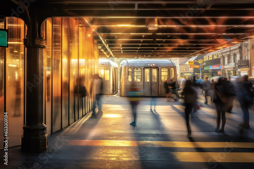 A bustling subway Long-exposure photography. generative AI