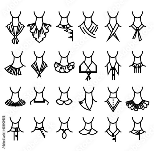 Set of necklines clothe. Female collars.