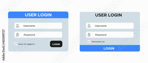 Login form vector icons set. Registration form and login form page, UI elements