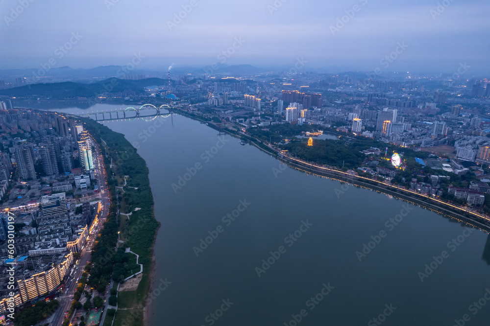 Fototapeta premium Scenery on both sides of the river in Zhuzhou, China