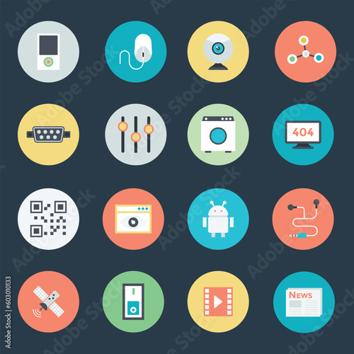 Bundle of Technology Gadgets Flat Style Icons 

