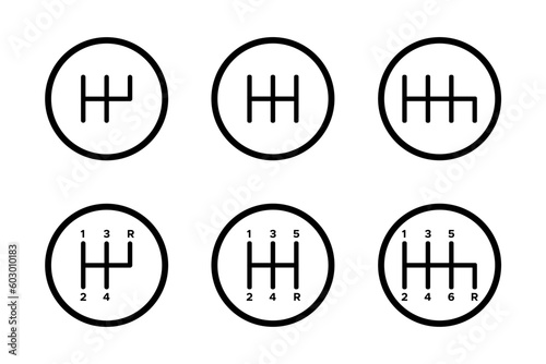 Manual Car transmission vector icon set. Сar gear shifting lever symbol