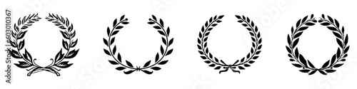 Laurel Wreath floral heraldic element set, Vector icon, logo on white background