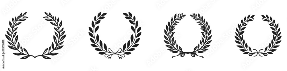 Fototapeta Laurel Wreath floral heraldic element set, Vector icon, logo on white background