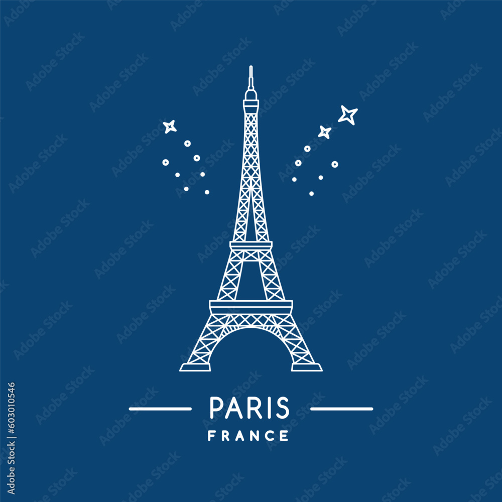 Eiffel tower line art icon. Outline Eiffel tower, Paris template. France landmark. Vector illustration.