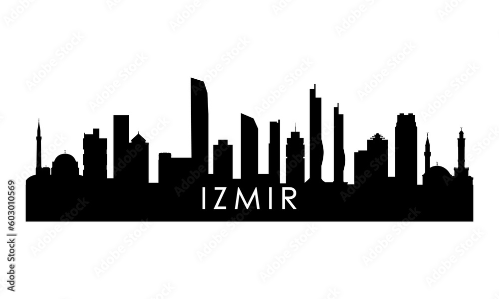 Izmir skyline silhouette. Black Izmir city design isolated on white background.